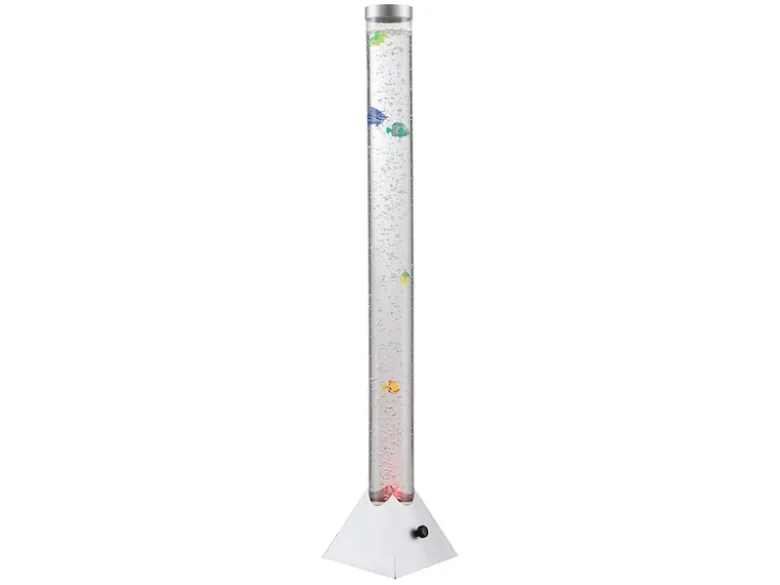 Sprudelnde Farbwechsel LED Lichtsäule MENDOZA Wassersäule mit Deko Fischen 120cm