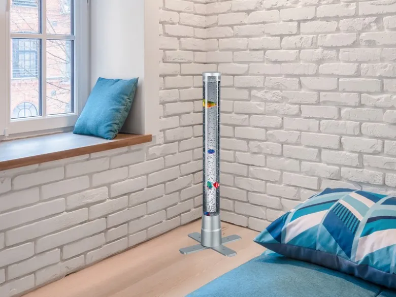 Sprudelnde Farbwechsel LED Lichtsäule MOTION Wassersäule & Deko Fischen H. 61cm