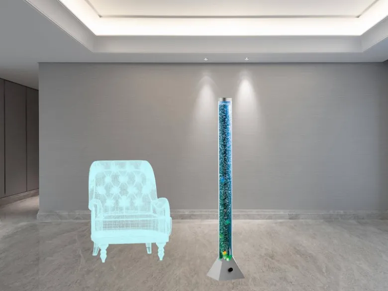 Sprudelnde Farbwechsel LED Lichtsäule MOTION Wassersäule & Deko Fischen 130cm