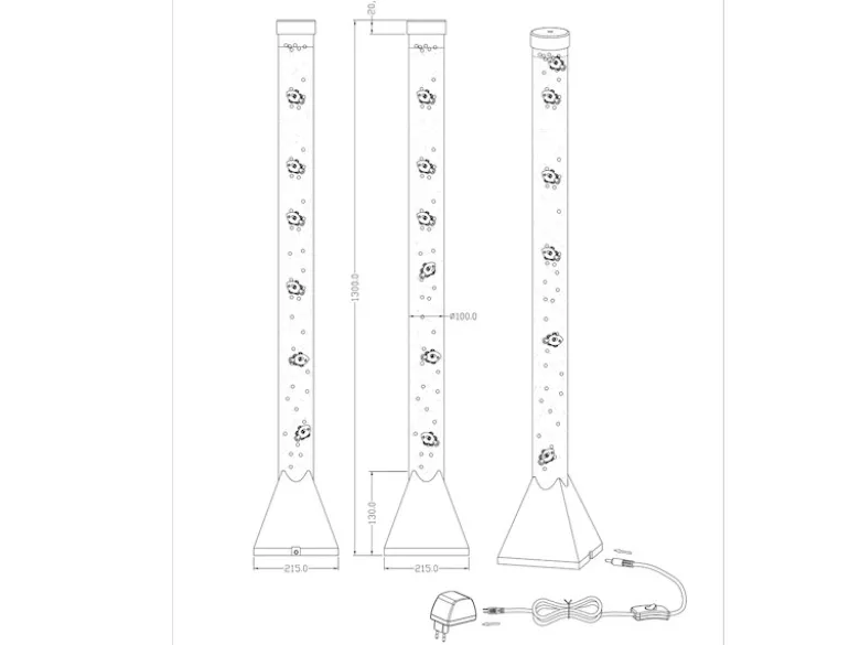 Sprudelnde Farbwechsel LED Lichtsäule MOTION Wassersäule & Deko Fischen 130cm