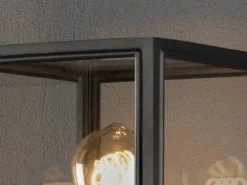Stehende LED Außenwandlaterne Schwarz mit Klarglas, Höhe 33cm