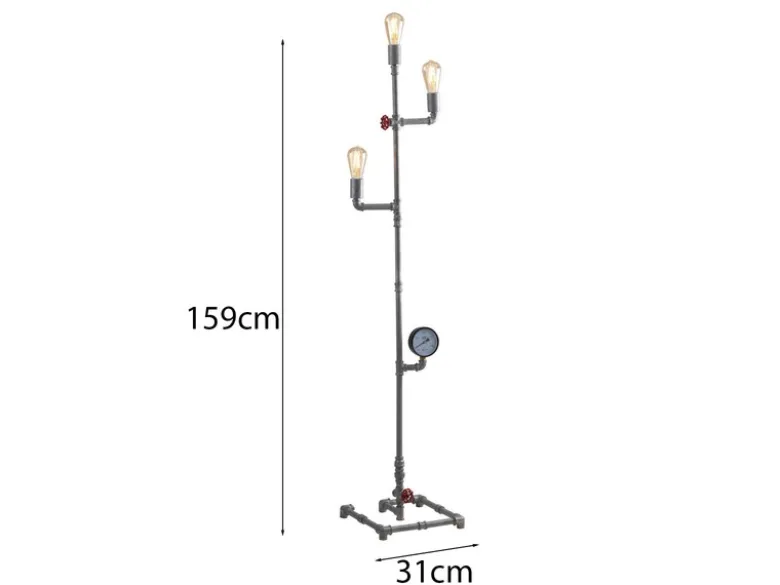 Stehlampe AMARCORD 3-flammig Wasserrohr Optik Grau antik, Höhe 159cm
