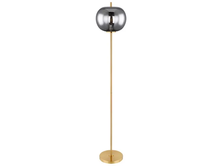 Stehlampe BLACKY mit Rauchglas Lampenschirm, Metall Messing, Höhe: 160cm