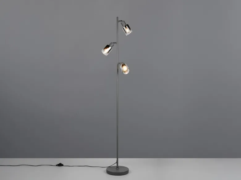 Stehlampe CADIZ mit 3 schwenkbaren Spots Glas Chromfarbig, Höhe 154cm