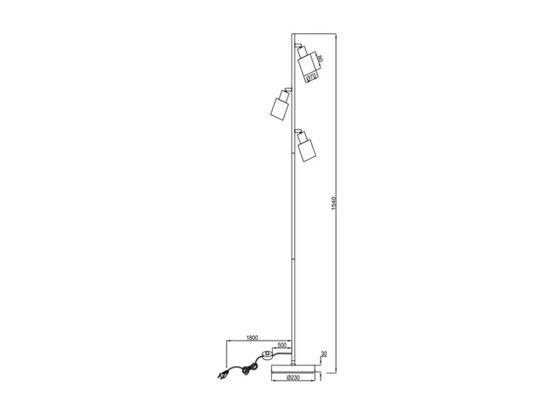 Stehlampe CADIZ mit 3 schwenkbaren Spots Glas Chromfarbig, Höhe 154cm