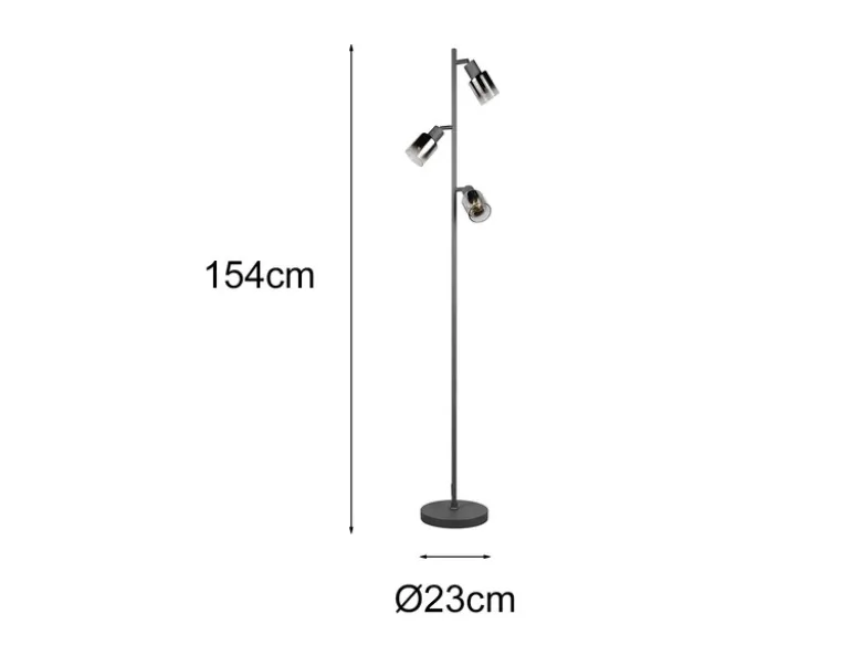 Stehlampe CADIZ mit 3 schwenkbaren Spots Glas Chromfarbig, Höhe 154cm