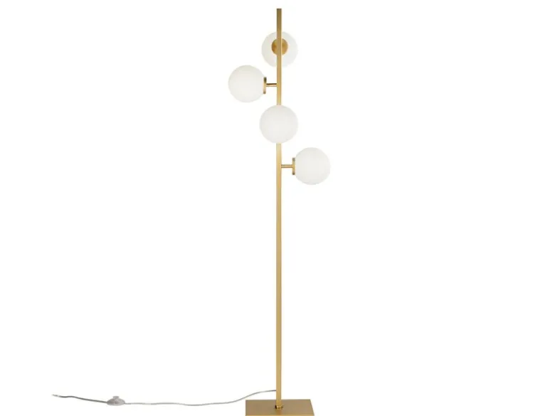 Stehlampe ENOIRE 4-flammig Gold mit Glaskugeln in Opalweiß, Höhe 150cm