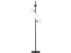 Stehlampe ENOIRE 4-flammig Schwarz mit Glaskugeln in Opalweiß, Höhe 150cm