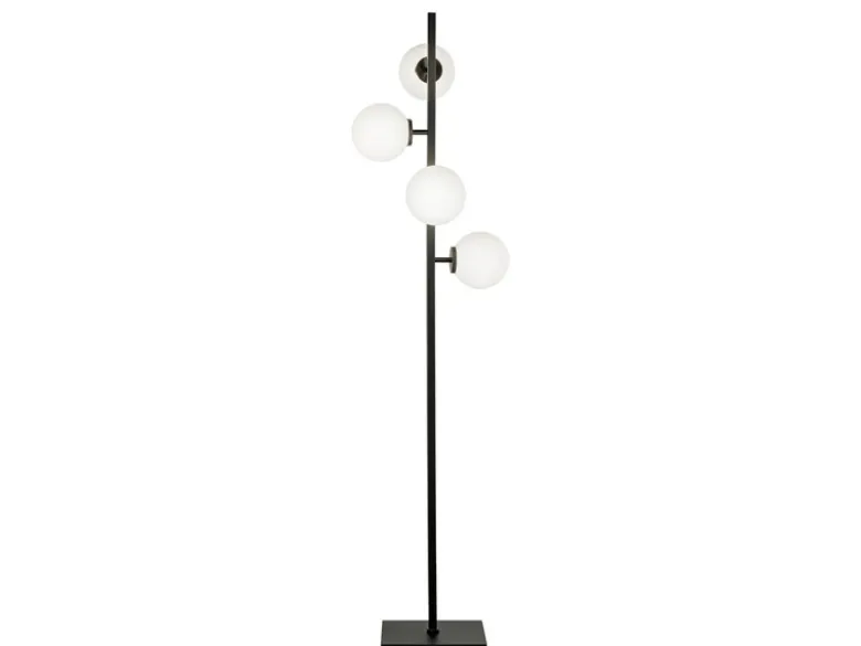 Stehlampe ENOIRE 4-flammig Schwarz mit Glaskugeln in Opalweiß, Höhe 150cm