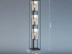 Stehlampe 3-flammig Schwarz mit Rauchglas & LED dimmbar, Höhe 130cm