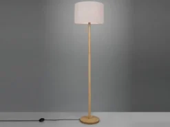 Stehlampe KORBA mit Holz Fuß & Stoff Lampenschirm Weiß, Höhe 162cm
