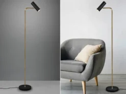 Stehlampe MARLEY in Messing / Schwarz, Spot schwenkbar, Höhe 151cm