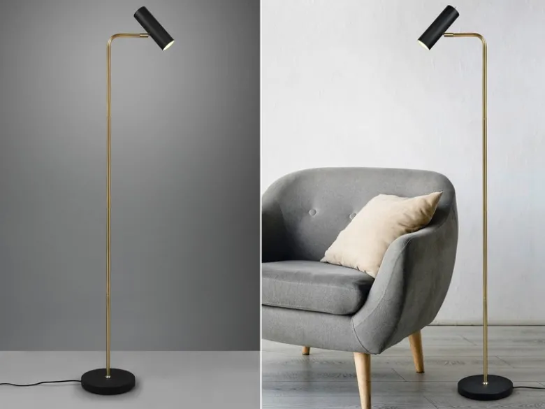 Stehlampe MARLEY in Messing / Schwarz, Spot schwenkbar, Höhe 151cm
