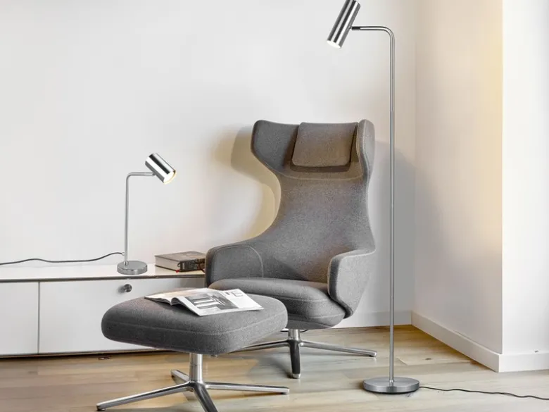 Stehlampe MARLEY in Silber matt, Spot schwenkbar, Höhe 151cm