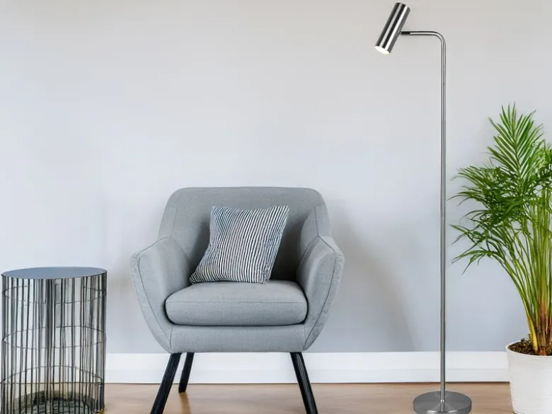 Stehlampe MARLEY in Silber matt, Spot schwenkbar, Höhe 151cm