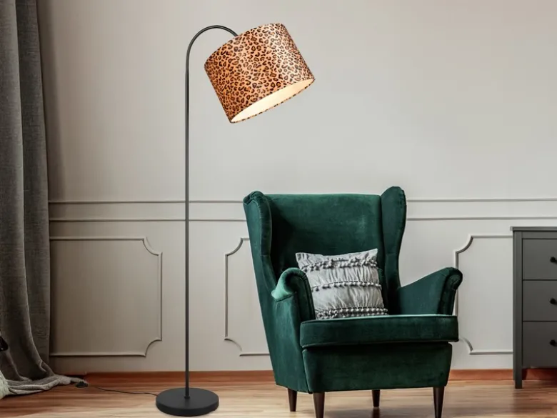 Stehlampe PARDINA mit Stoffschirm Leopardenmuster, Höhe 156cm