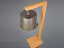 Stehlampe RODRIGO mit Holz Ablage - Metall Lampenschirm Silber, Höhe 165cm
