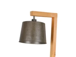 Stehlampe RODRIGO mit Holz Ablage - Metall Lampenschirm Silber, Höhe 165cm