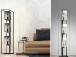 Stehlampe SAMU 3-flammig Schwarz mit Rauchglas, Höhe 130cm