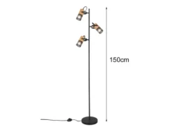 Stehlampe TOSH mit 3 Strahlern Gitter Schwarz & Holz, schwenkbar, Höhe 150cm