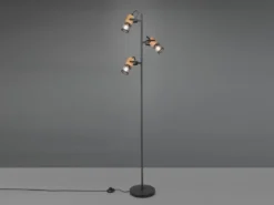 Stehlampe TOSH mit 3 Strahlern Gitter Schwarz & Holz, schwenkbar, Höhe 150cm
