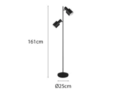 Stehleuchte AGUDO mit 2 schwenkbaren Spots Schwarz, Höhe 161cm