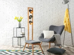 Stehleuchte BELL 3-flammig Silber antik mit Holz im Industrial Style, Höhe:150cm