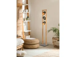 Stehleuchte BELL 3-flammig Silber antik mit Holz im Industrial Style, Höhe:150cm