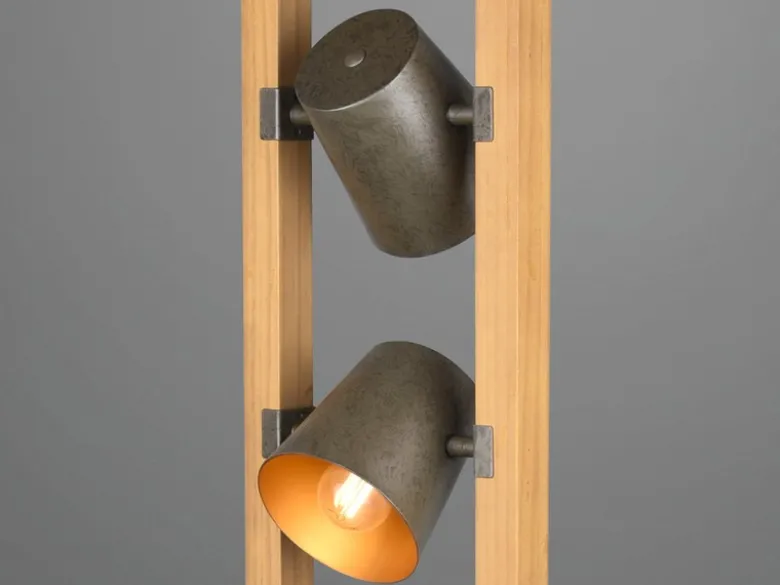 Stehleuchte BELL 3-flammig Silber antik mit Holz im Industrial Style, Höhe:150cm