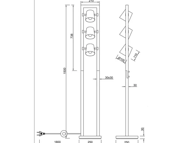 Stehleuchte BELL 3-flammig Silber antik mit Holz im Industrial Style, Höhe:150cm