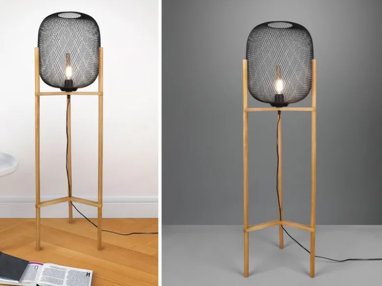 Stehleuchte CALIMERO Metall Gitterlampe Schwarz, Höhe 123cm