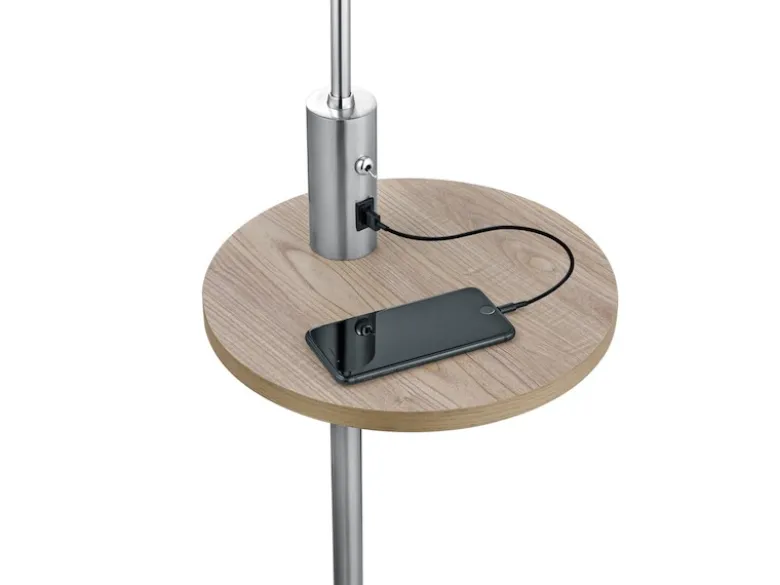 Stehleuchte CLAAS Stoffschirm, Holz Ablagetisch & USB Ladefunktion, 160cm