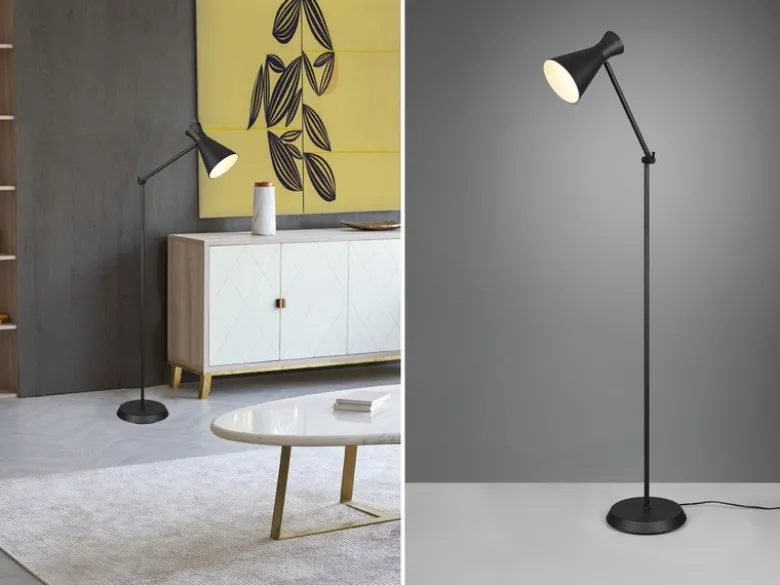 Stehleuchte ENZO mit Gelenk & Fußschalter in Schwarz - Höhe 150cm