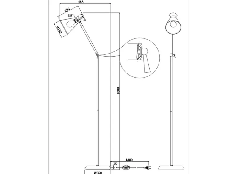 Stehleuchte ENZO mit Gelenk & Fußschalter in Weiß - Höhe 150cm