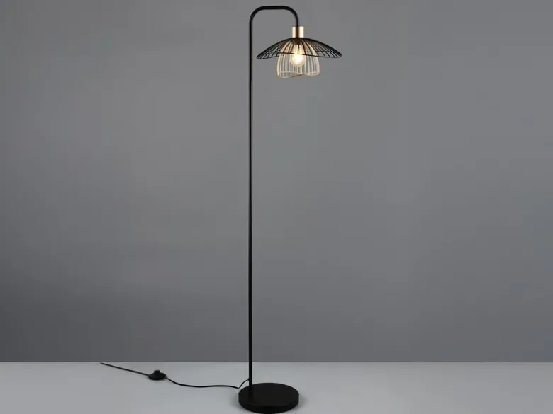 Stehleuchte LAURIS mit Gitter Lampenschirm Schwarz Gold, Höhe 155cm