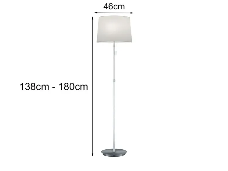 Stehleuchte LYON Silber mit Stoffschirm Weiß, Höhe 138-180cm verstellbar