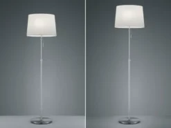 Stehleuchte LYON Silber mit Stoffschirm Weiß, Höhe 138-180cm verstellbar