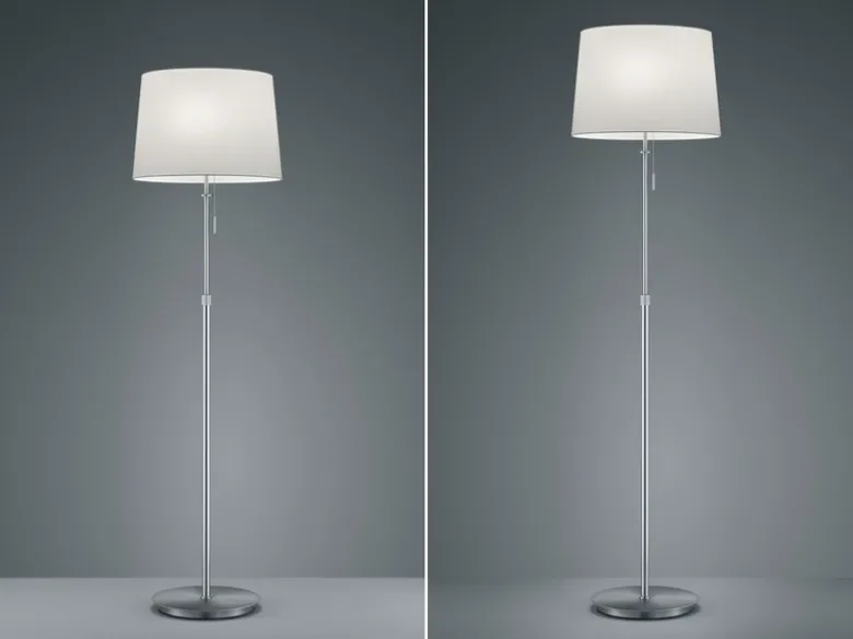 Stehleuchte LYON Silber mit Stoffschirm Weiß, Höhe 138-180cm verstellbar