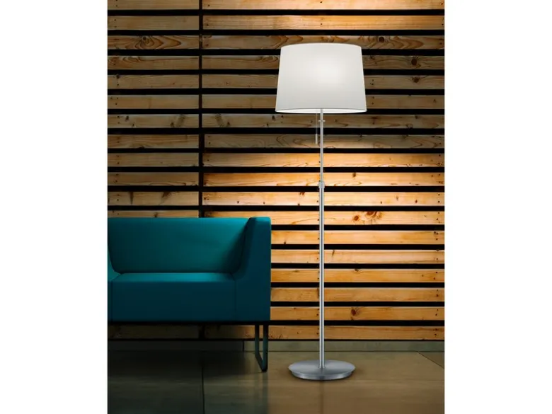 Stehleuchte LYON Silber mit Stoffschirm Weiß, Höhe 138-180cm verstellbar