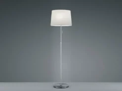 Stehleuchte LYON Silber mit Stoffschirm Weiß, Höhe 138-180cm verstellbar