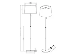 Stehleuchte LYON Silber mit Stoffschirm Weiß, Höhe 138-180cm verstellbar