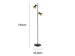 Stehleuchte NINA aus Metall Schwarz + Goldfarbig 2 Spots dreh+schwenkbar, 144cm