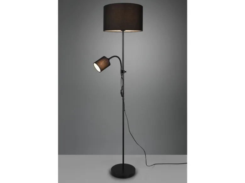 Stehleuchte OWEN Flexarm Leselicht Metall & Stoffschirm Schwarz, Höhe 160cm