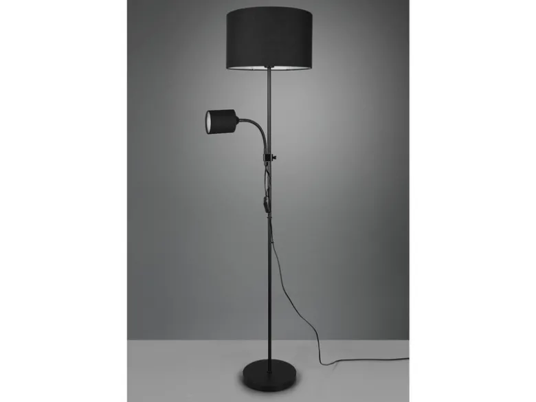 Stehleuchte OWEN Flexarm Leselicht Metall & Stoffschirm Schwarz, Höhe 160cm