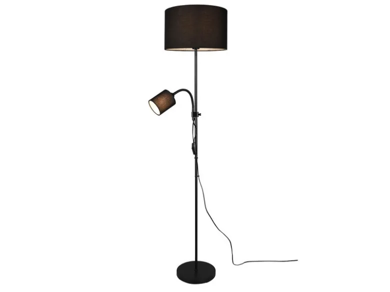 Stehleuchte OWEN Flexarm Leselicht Metall & Stoffschirm Schwarz, Höhe 160cm