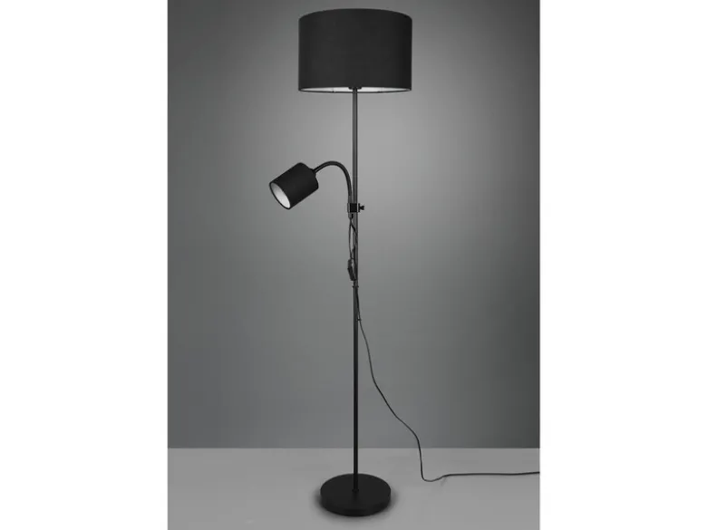 Stehleuchte OWEN Flexarm Leselicht Metall & Stoffschirm Schwarz, Höhe 160cm