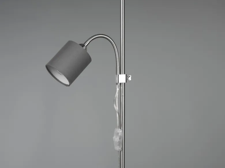 Stehleuchte OWEN Flexarm mit Leselicht Silber & Stoffschirm Grau, Höhe 160cm