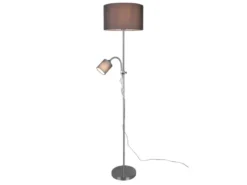 Stehleuchte OWEN Flexarm mit Leselicht Silber & Stoffschirm Grau, Höhe 160cm