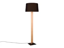 Stehleuchte RAHUL mit beleuchtetem Holzkorpus und Stoffschirm, H: 150cm