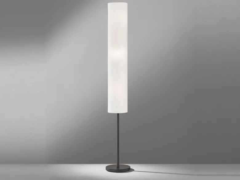 Stehleuchte RAMAS Leuchtenfuß Schwarz & Leinenschirm Weiß, Höhe 165cm
